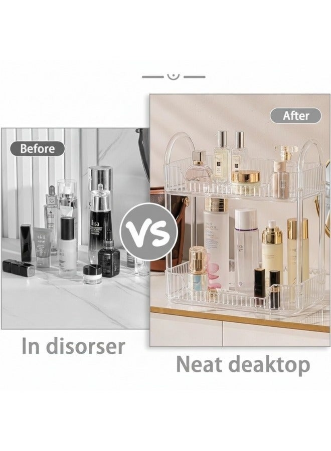 Multi-Functional 2-Tier Clear Acrylic Makeup Organizer – Cosmetic and Skincare Storage Rack for Perfumes, Creams, Serums, and Beauty Bottles – Space-Saving Elegant Vanity Organizer – Durable, Easy-to-Clean, Modern Design for Bathroom, Bedroom, and Countertops 30*17 cm - Image 4